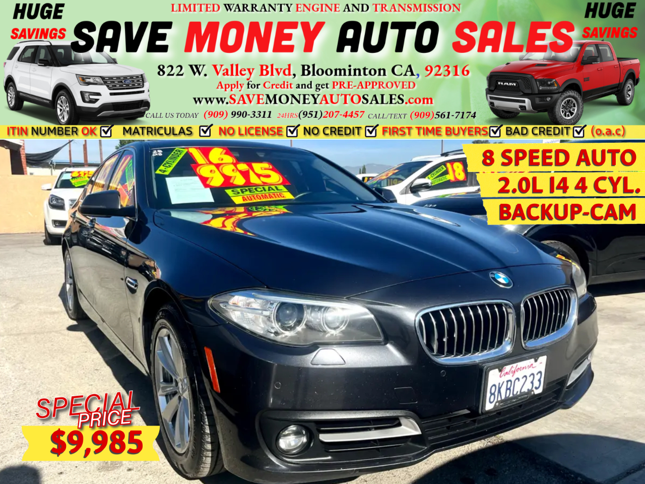 2016 BMW 5 Series 2.0L I4 4 CYL.>8 SPEED AUTO>BACKUP-CAM