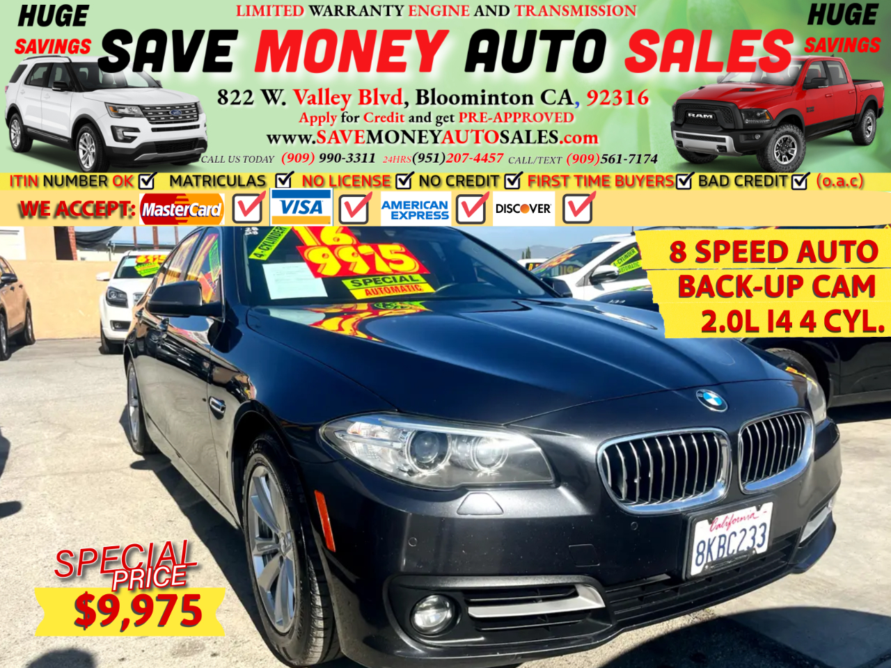 2016 BMW 5 Series 2.0L I4 4 CYL.>8 SPEED AUTO>BACKUP-CAM