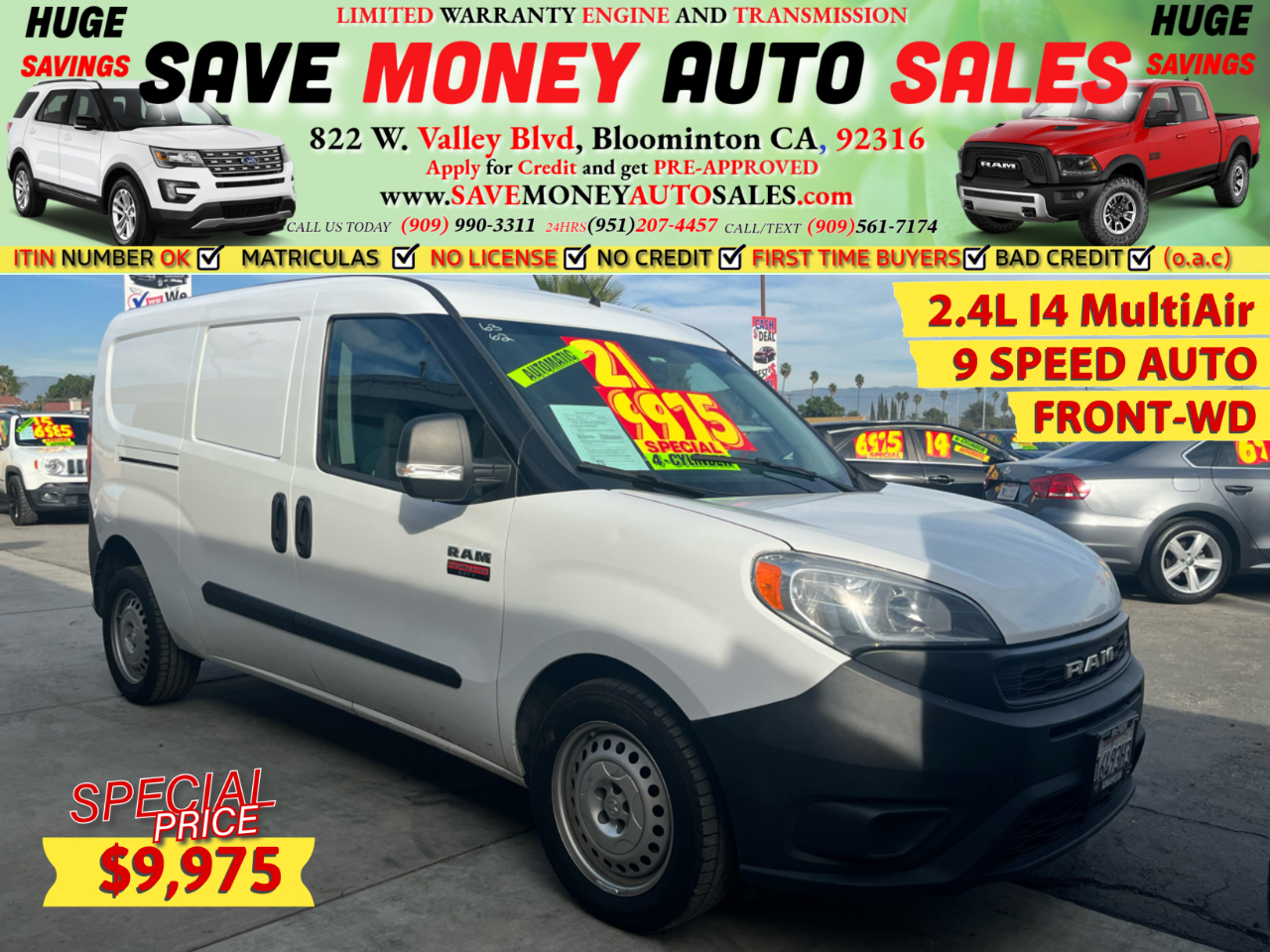 2021 RAM ProMaster City Cargo Van 2.4L I4 MultiAir>9 Speed Auto>FRONT-WD