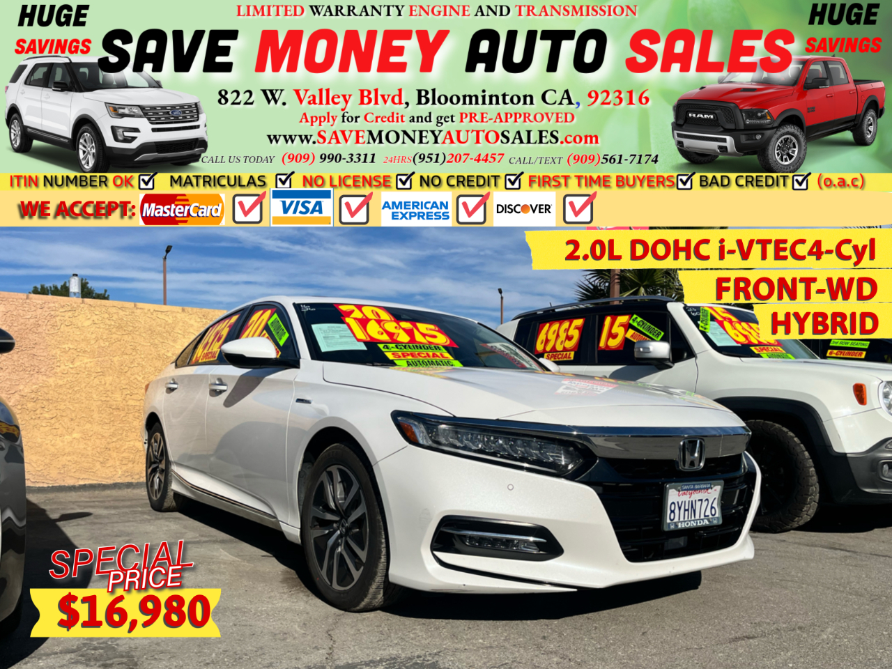 2020 Honda Accord Hybrid 2.0L DOHC i-VTEC 4-Cylinder >FRONT-WD >HYBRID