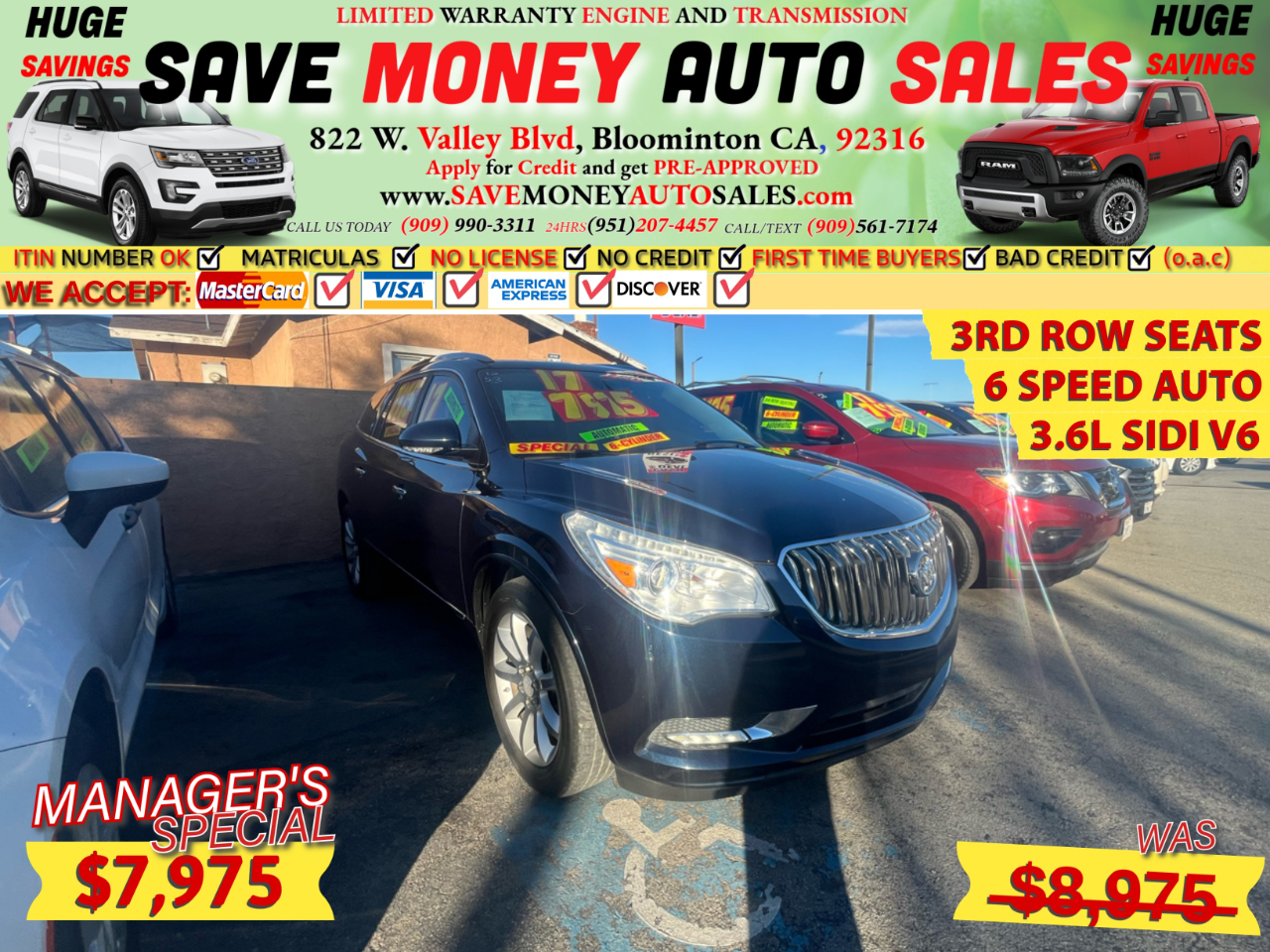 2017 Buick Enclave 3.6L V6 SIDI>6 SPEED AUTO>3RD ROW SEATS