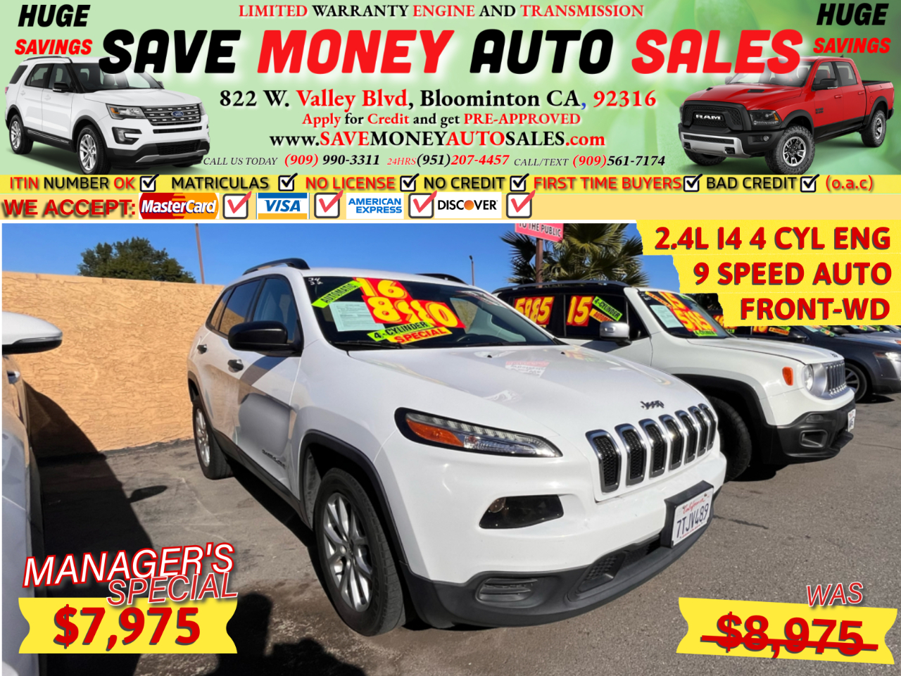 2016 Jeep Cherokee 2.4L I4 4 CYL ENG>9 SPEED AUTO>FRONT-WD