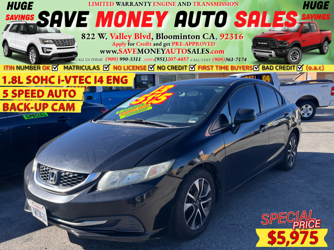 2013 Honda Civic Sdn 1.8L SOHC i-VTEC I4 ENG>5 SPEED AUTO>BACK-UP CAM