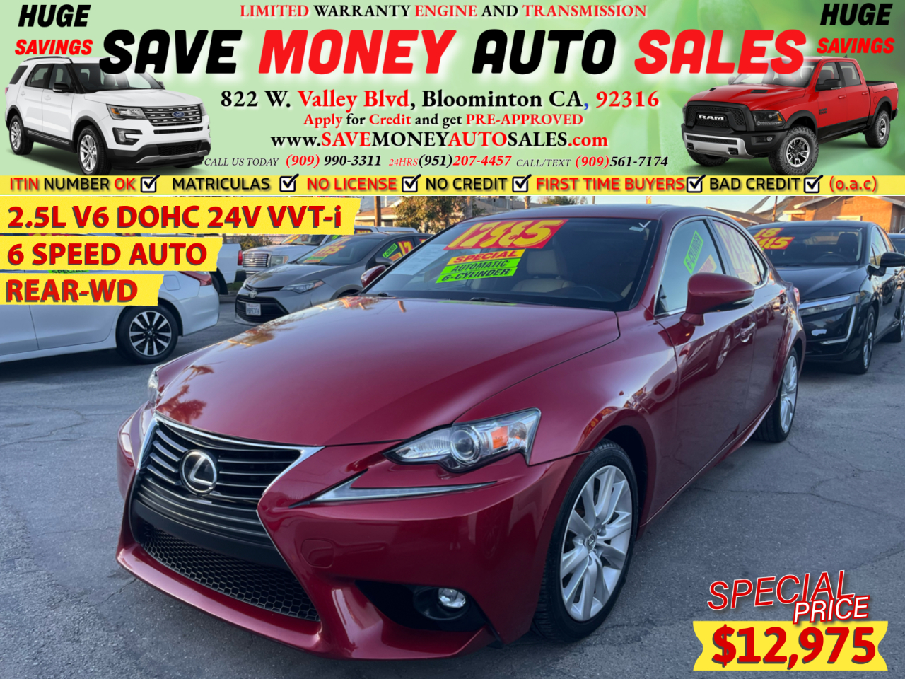 2014 Lexus IS 250 2.5L V6 DOHC 24V VVT-i>6 SPEED AUTO>REAR-WD