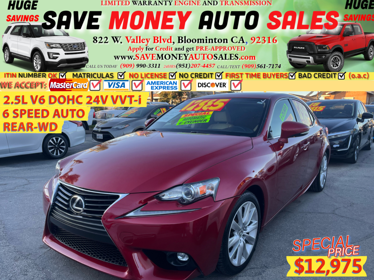 2014 Lexus IS 250 2.5L V6 DOHC 24V VVT-i>6 SPEED AUTO>REAR-WD