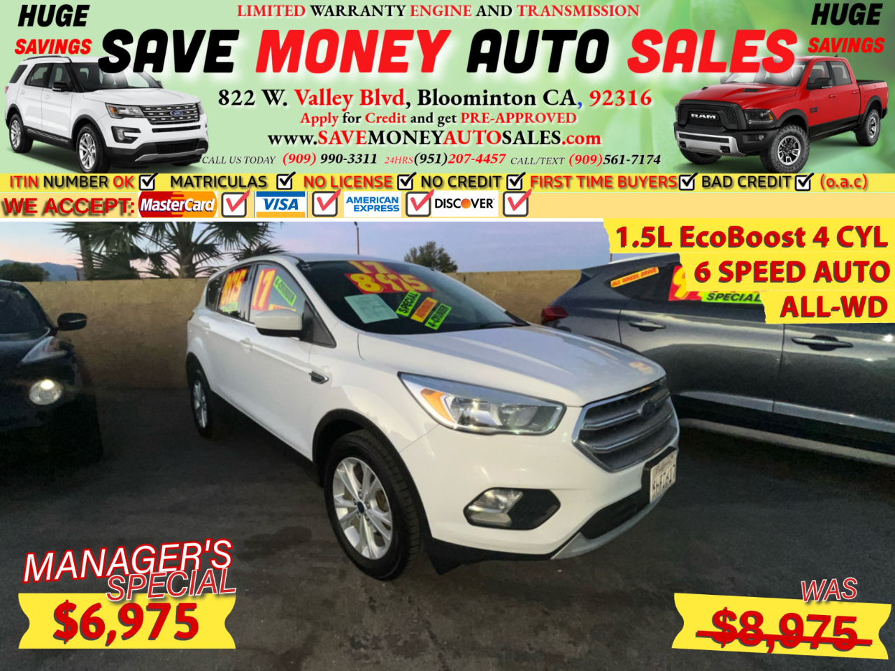 2017 Ford Escape 1.5L EcoBoost 4 CYL>6 SPEED AUTO>ALL-WD