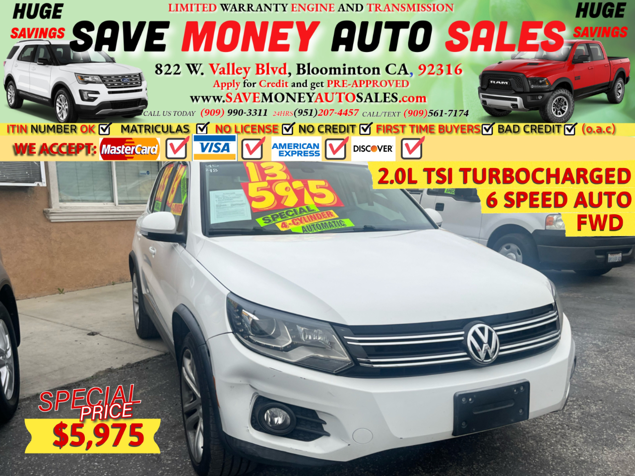 2013 Volkswagen Tiguan 2.0L TSI TURBOCHARGED ENG>6 SPEED AUTO>FRONT-WD