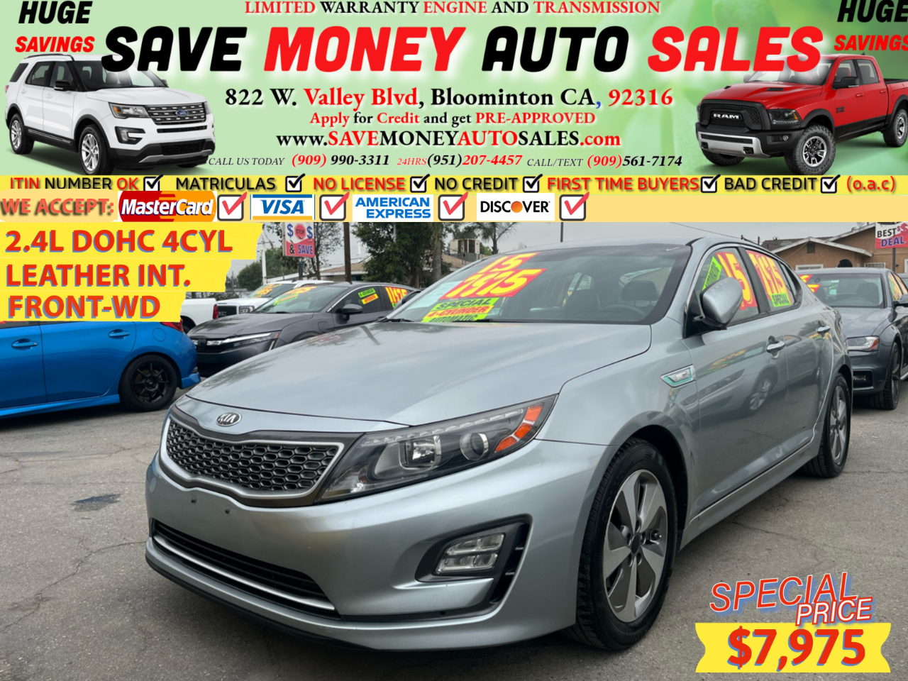 2015 Kia Optima Hybrid 2.4L DOHC 4CYL>LEATHER INT>FRONT-WD