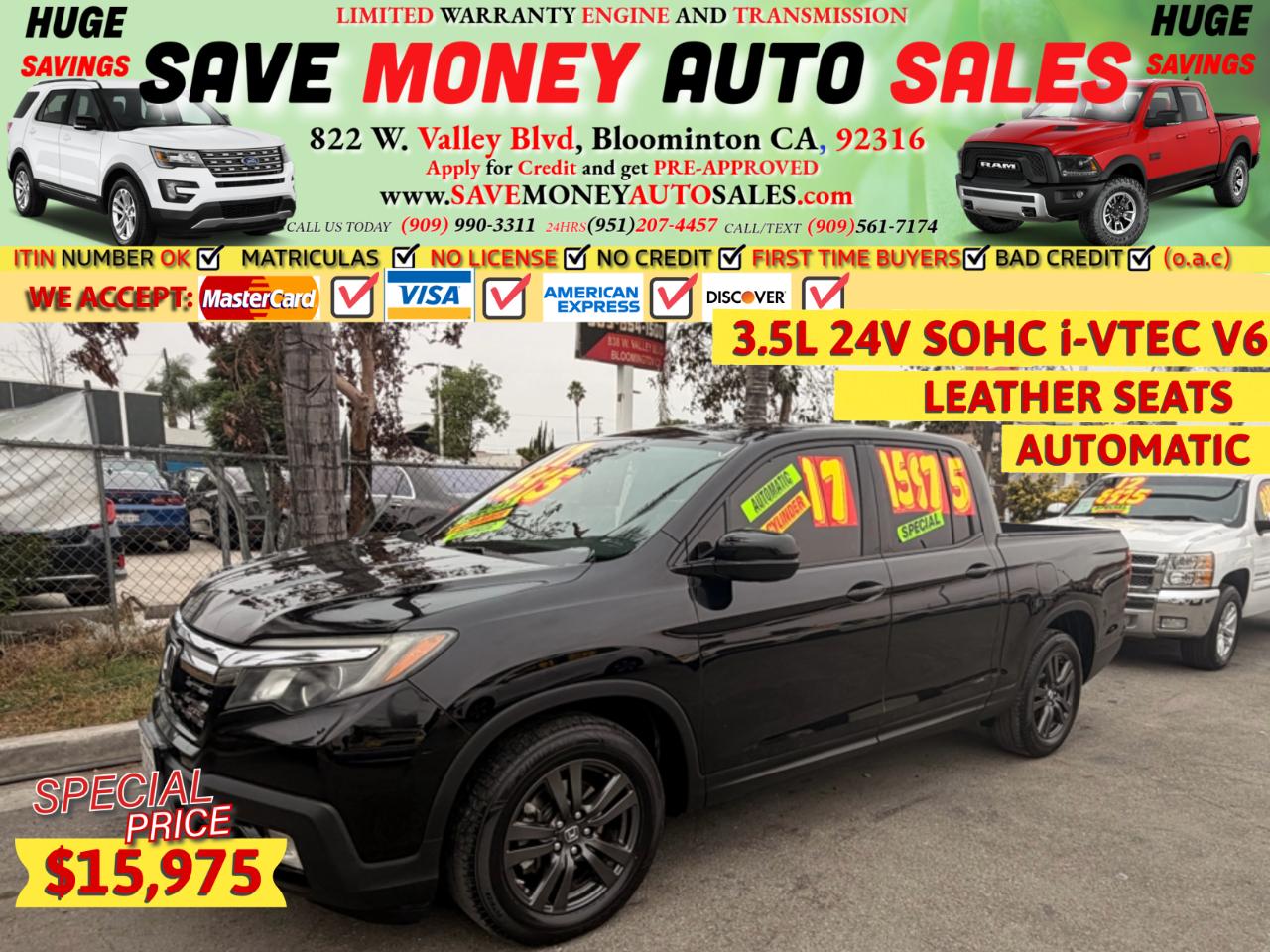 2017 Honda Ridgeline Sport 4x2 Crew Cab 5.3' Bed