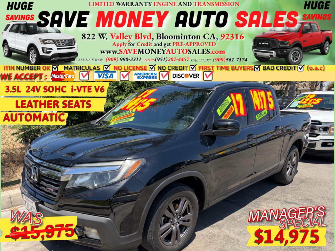 2017 Honda Ridgeline Sport 4x2 Crew Cab 5.3' Bed