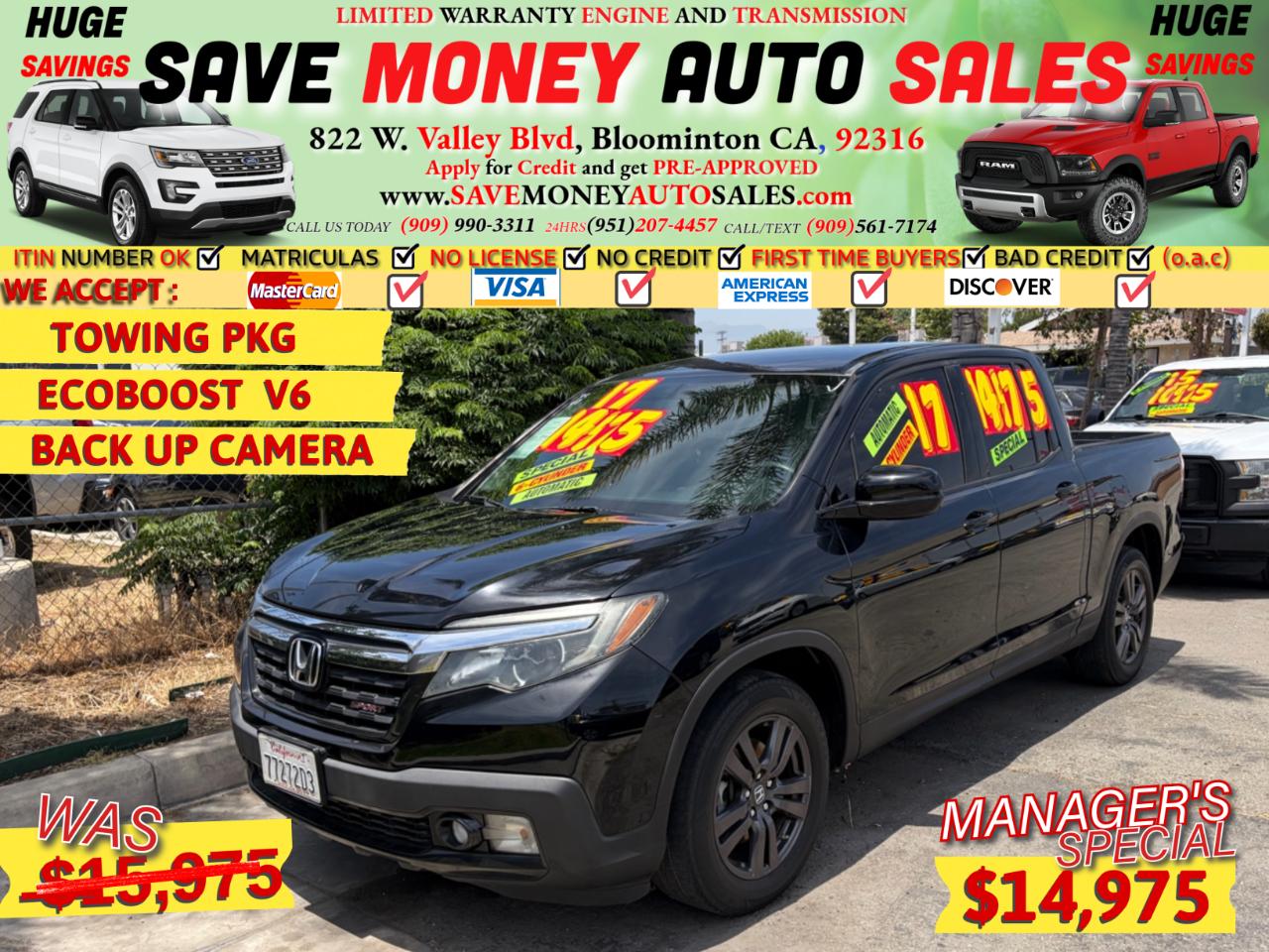 2017 Honda Ridgeline Sport 4x2 Crew Cab 5.3' Bed