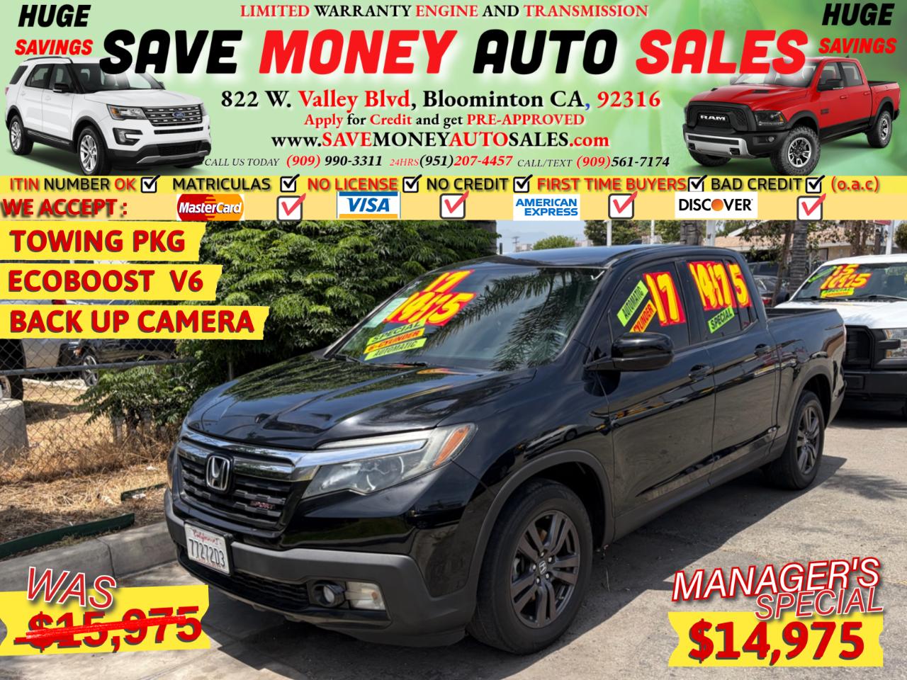 2017 Honda Ridgeline Sport 4x2 Crew Cab 5.3' Bed