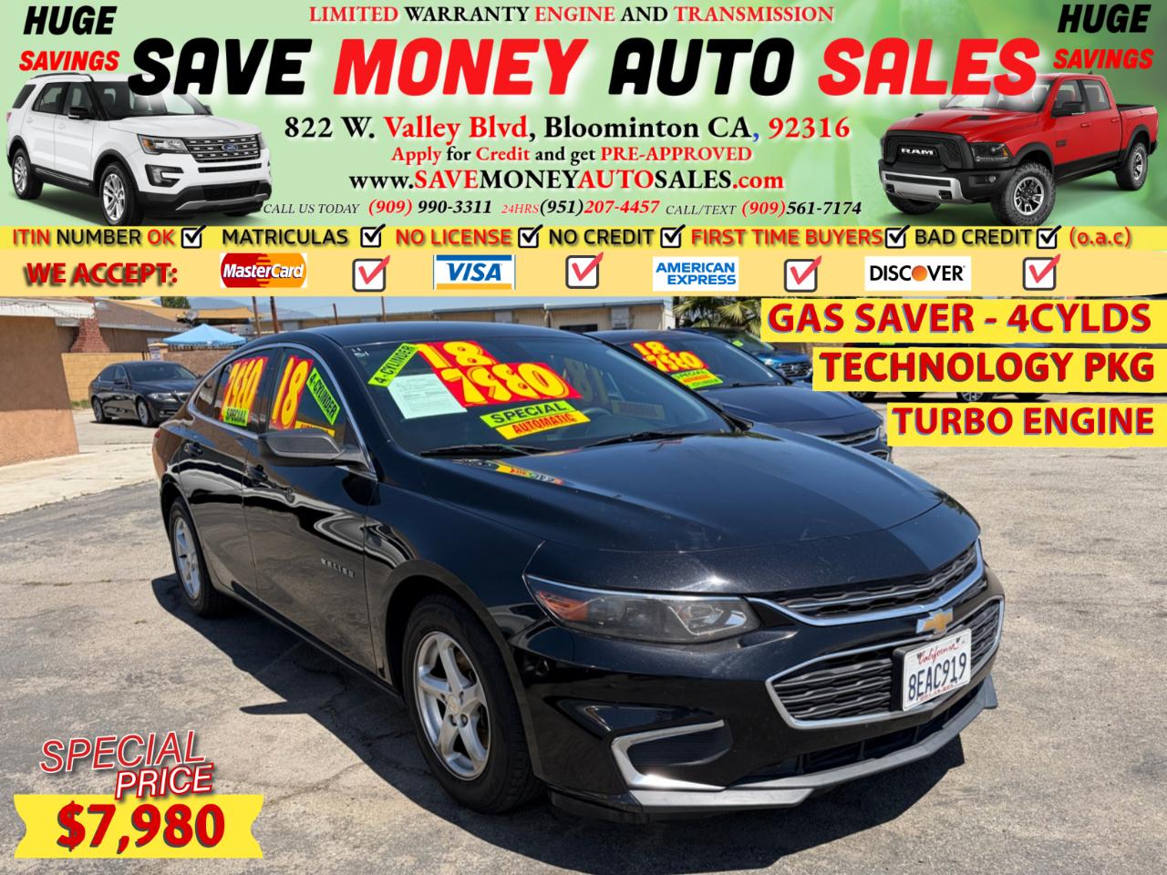 2018 Chevrolet Malibu GAS SAVER - 4 CYLDS
