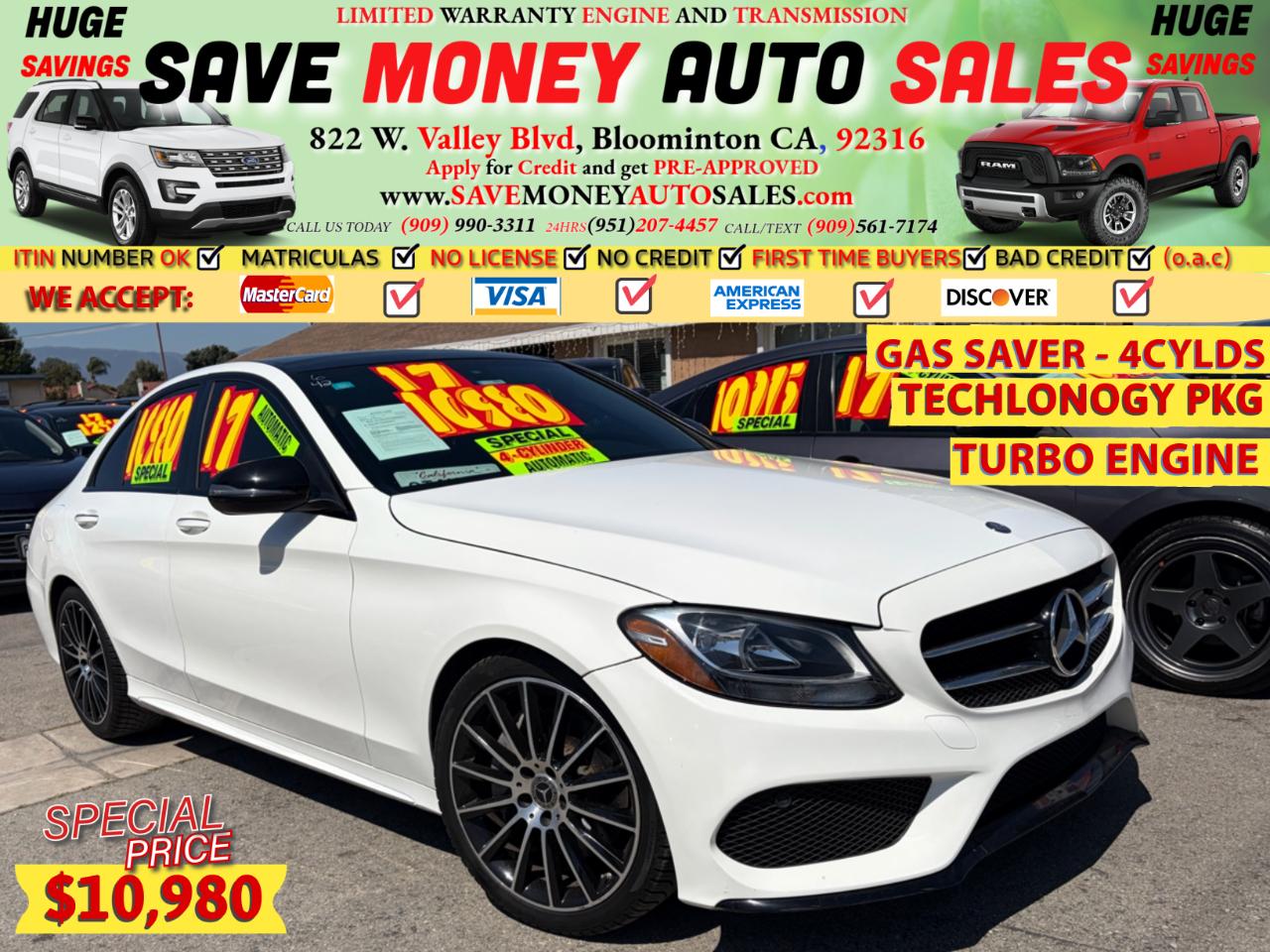 2017 Mercedes-Benz C300 TURBO ENGINE + GAS SAVER - 4 CYLDS