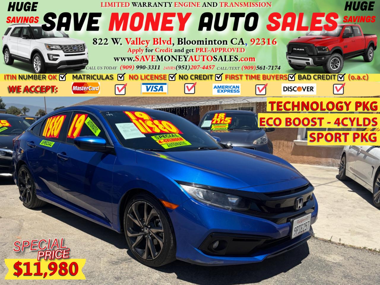 2019 Honda Civic ECOBOOST - 4 CYLDS