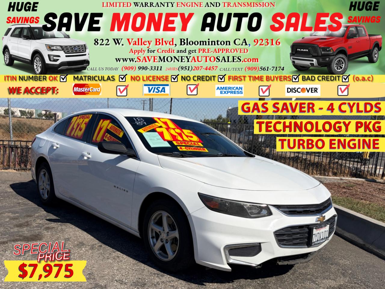 2017 Chevrolet Malibu GAS SAVER - 4 CYLDS