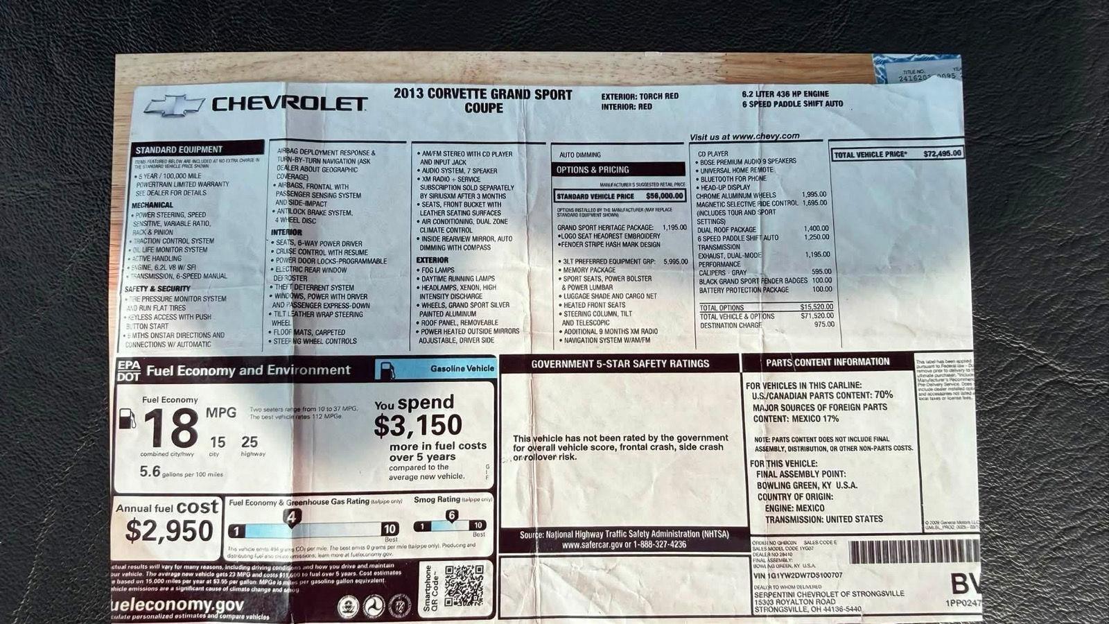 Chevrolet Corvette GS Coupe 3LT 2013