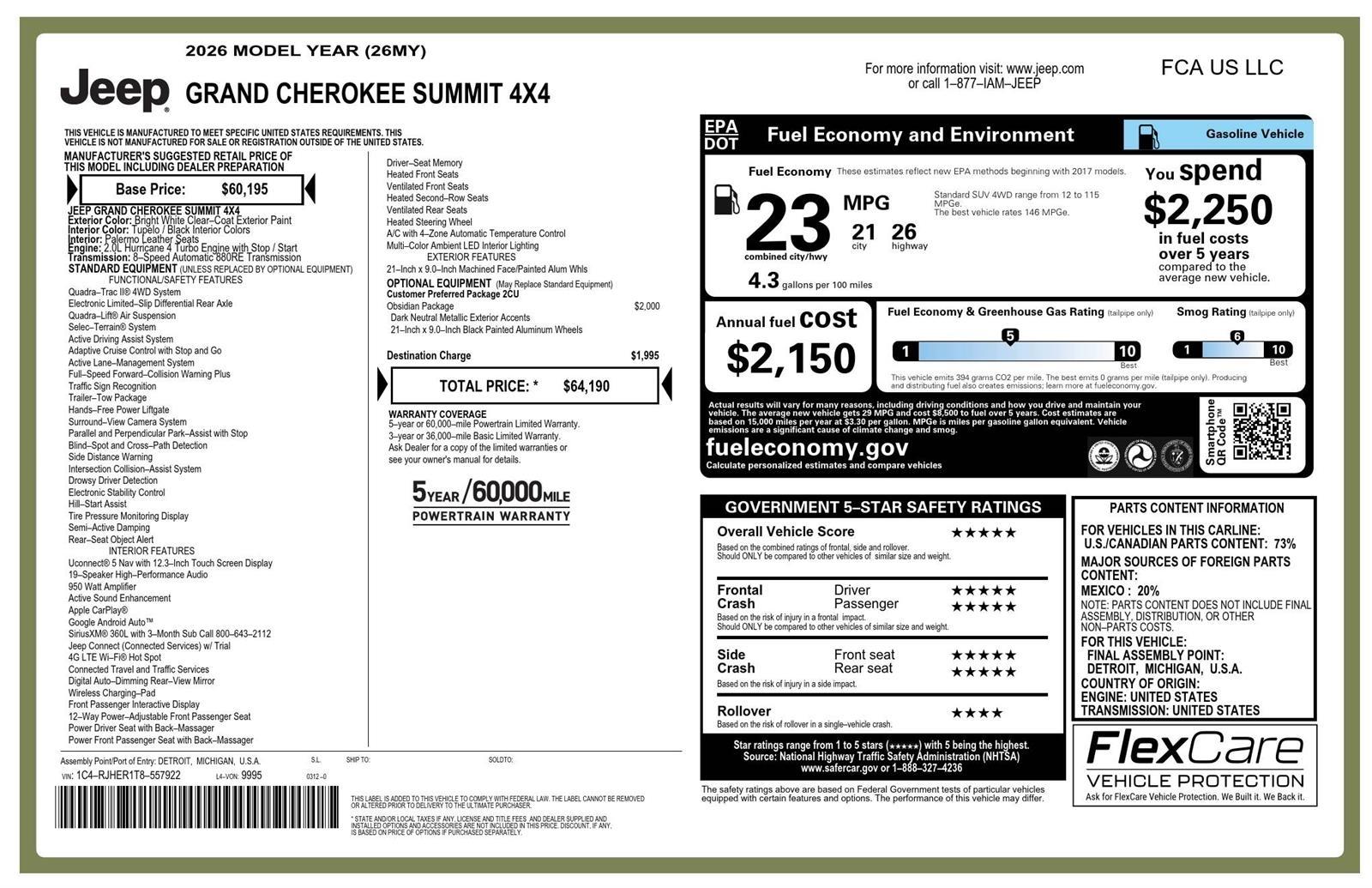 Jeep Grand Cherokee Summit 4WD 2026