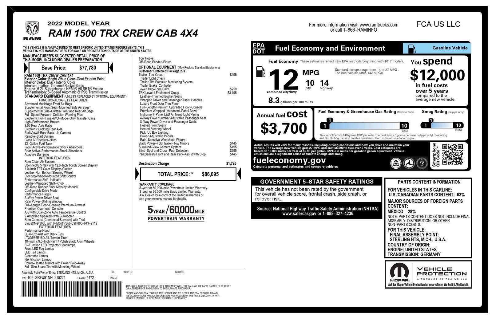 RAM 1500 TRX Crew Cab SB 4WD 2022