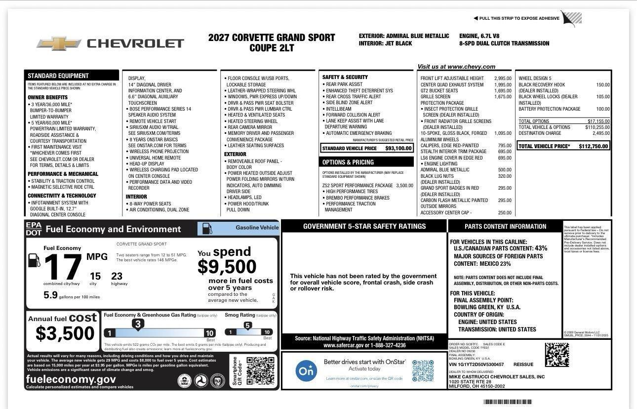 Chevrolet Corvette Grand Sport Coupe w/2LT 2027