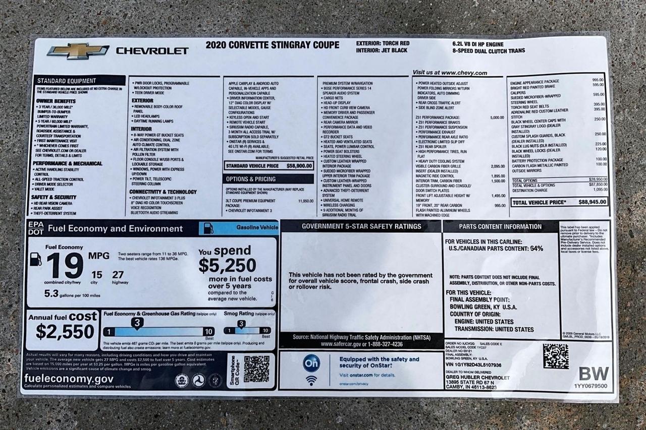 Chevrolet Corvette 2dr Stingray Cpe w/3LT 2020