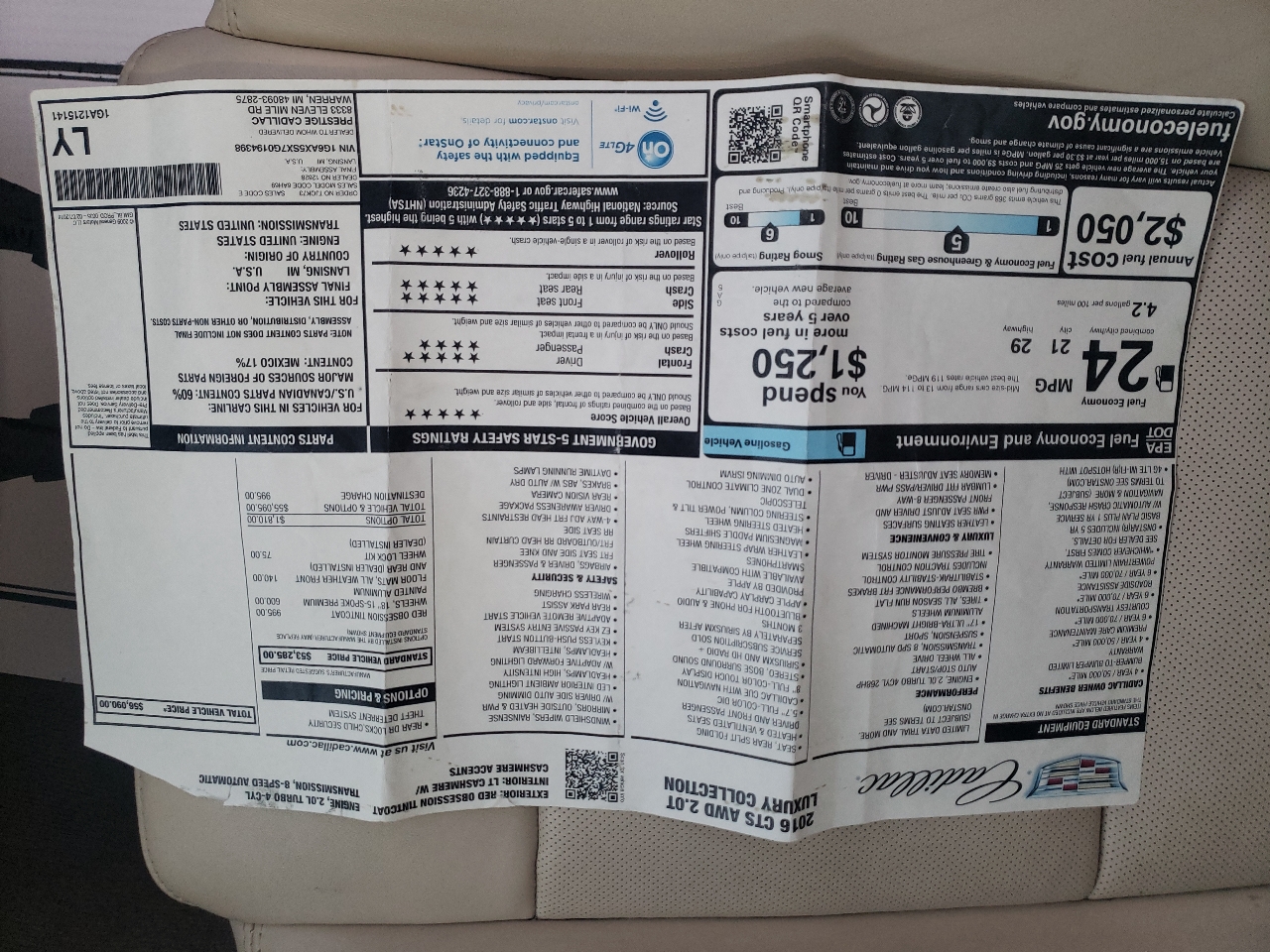 Cadillac CTS Sedan 4dr Sdn 2.0L Turbo Luxury Collection AWD 2016