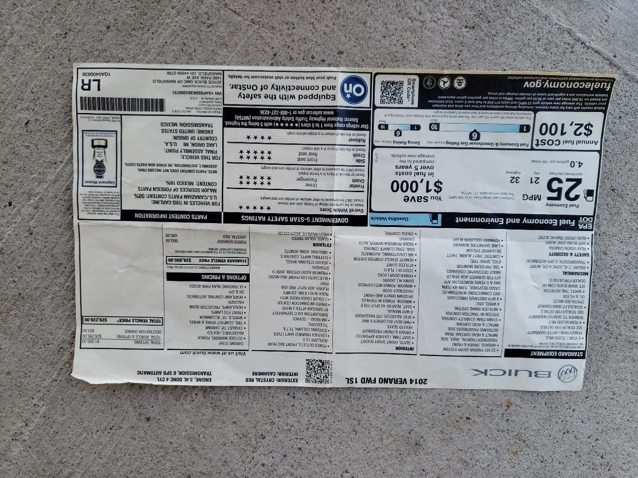 Buick Verano 4dr Sdn Leather Group 2014