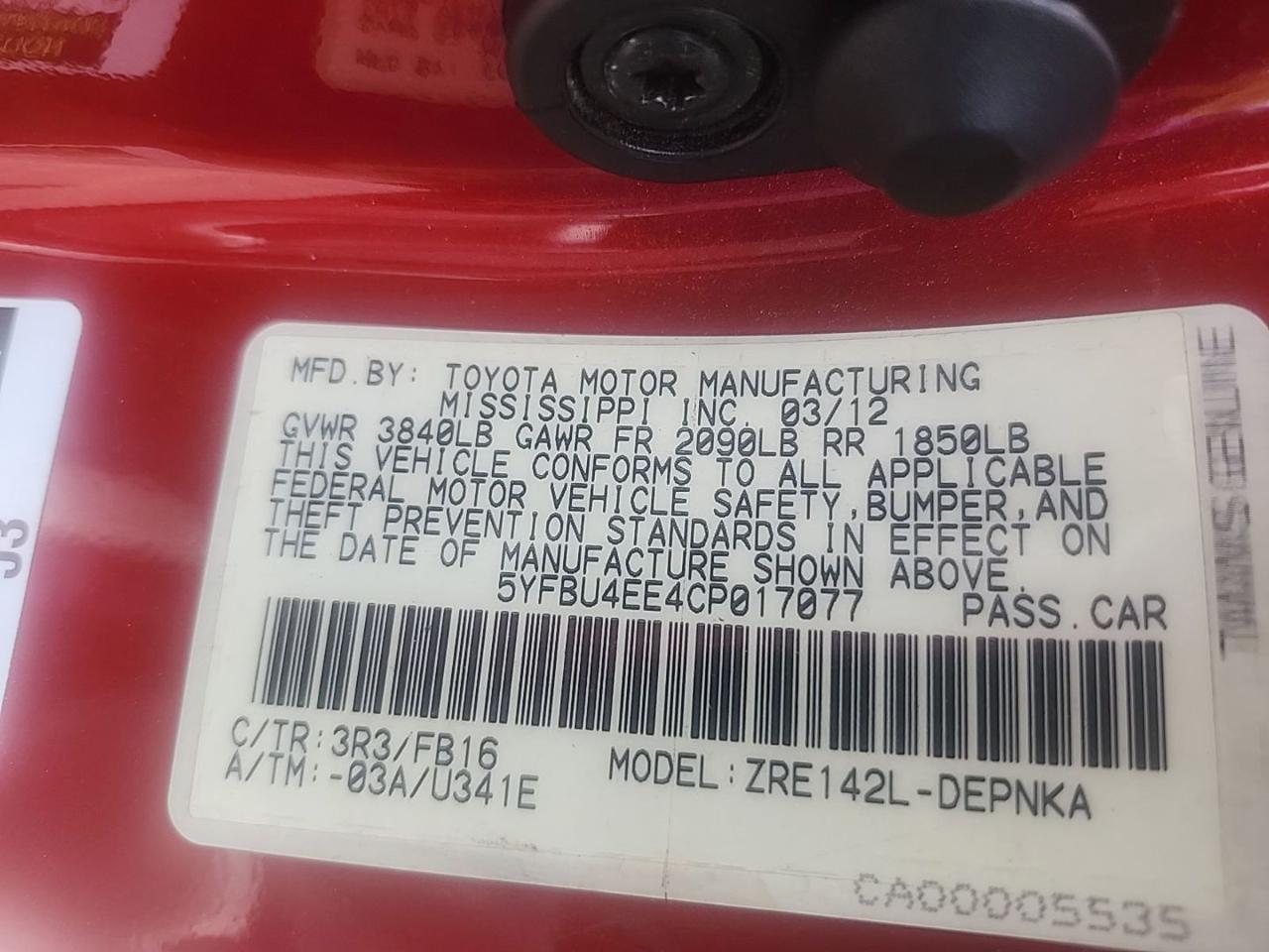 Toyota Corolla 4dr Sdn Auto LE (Natl) 2012
