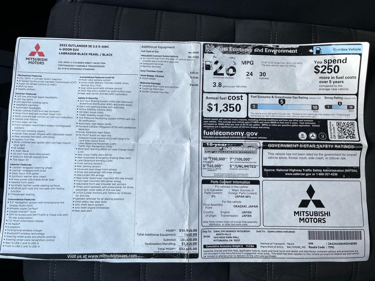 Mitsubishi Outlander SE 4WD 2022