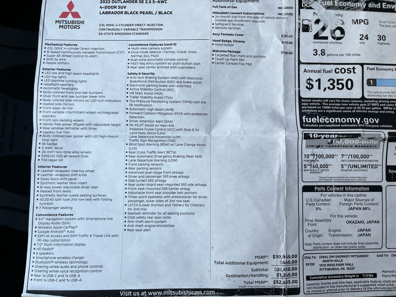 Mitsubishi Outlander SE 4WD 2022