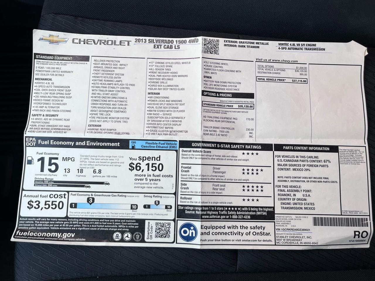 Chevrolet Silverado 1500 4dr Ext Cab 143.5" WB LS 2013