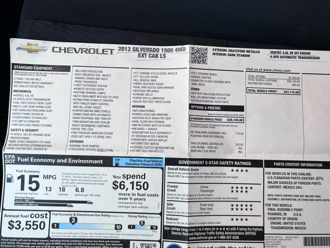 Chevrolet Silverado 1500 4dr Ext Cab 143.5" WB LS 2013