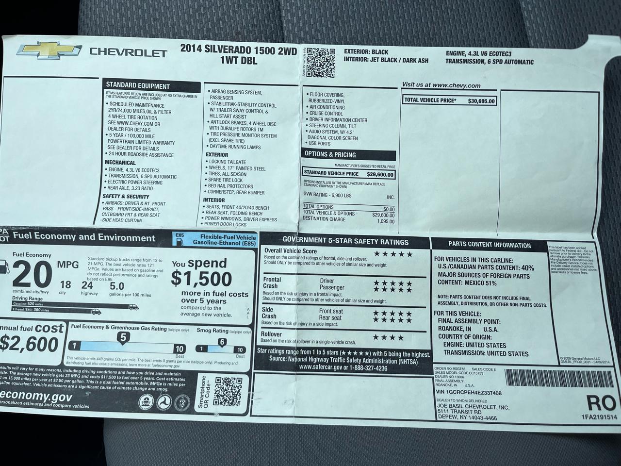 Chevrolet Silverado 1500 Work Truck 1WT Double Cab 2WD 2014