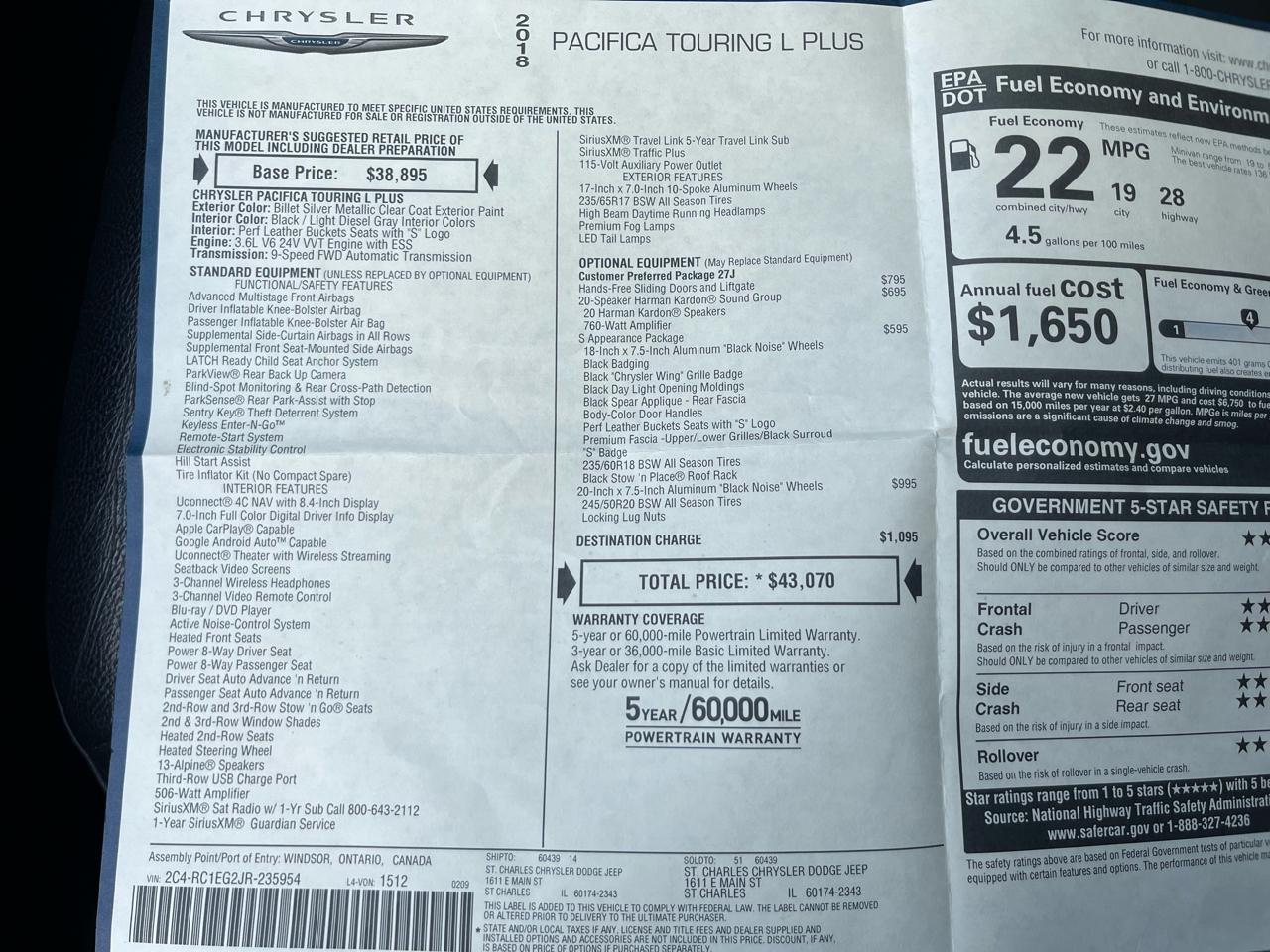 Chrysler Pacifica Touring-L Plus 2018