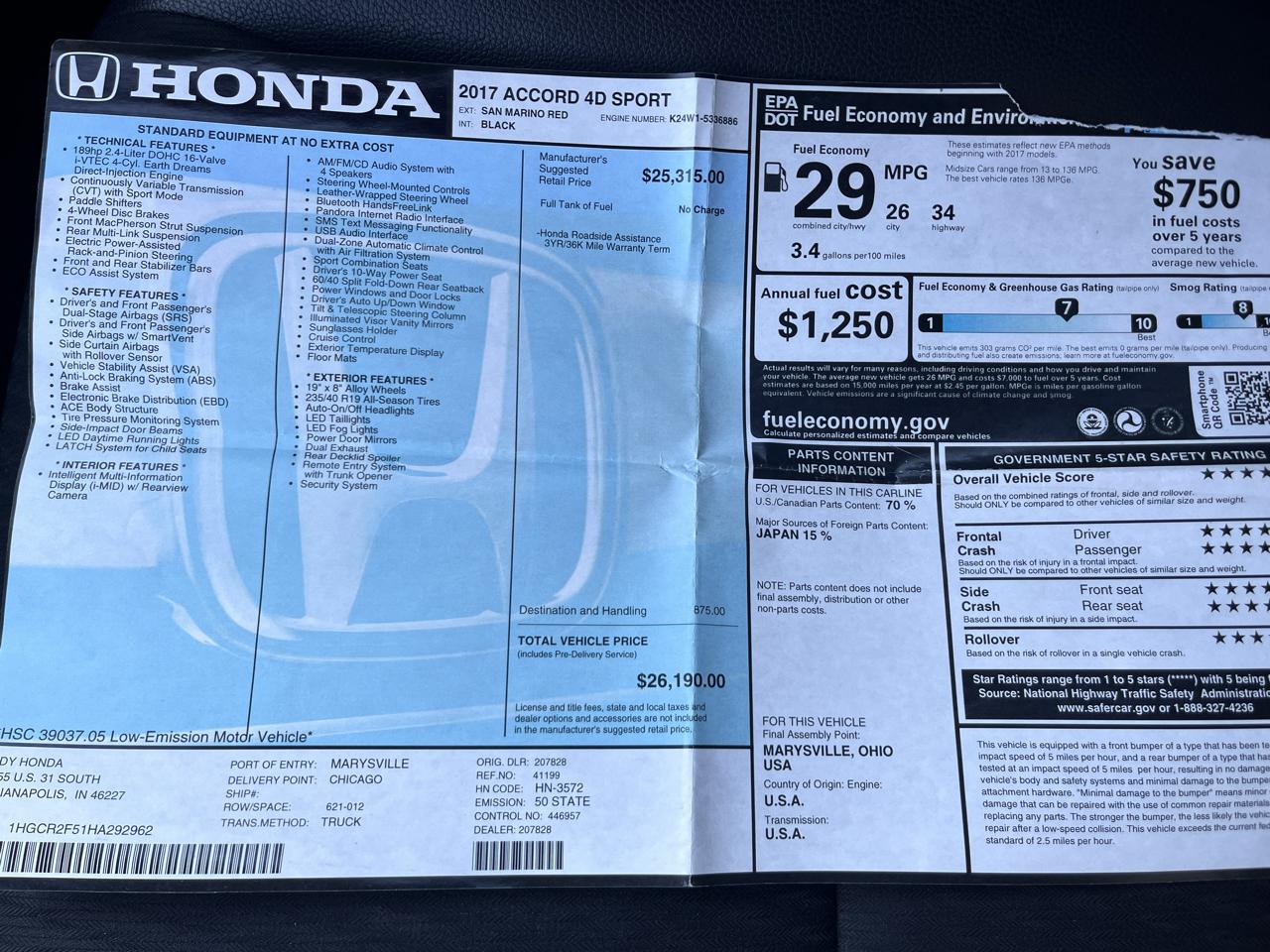 Honda Accord Sport CVT 2017