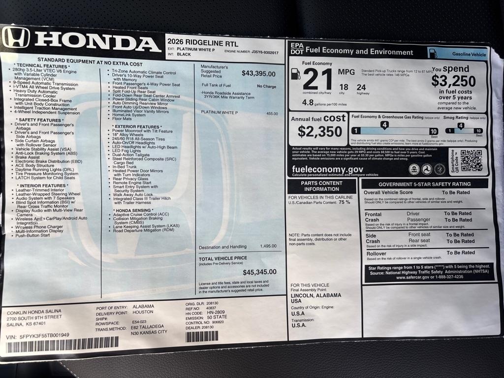 Honda Ridgeline RTL AWD 2026