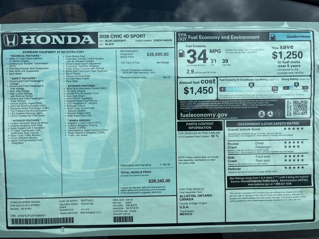 Honda Civic Sport CVT 2026