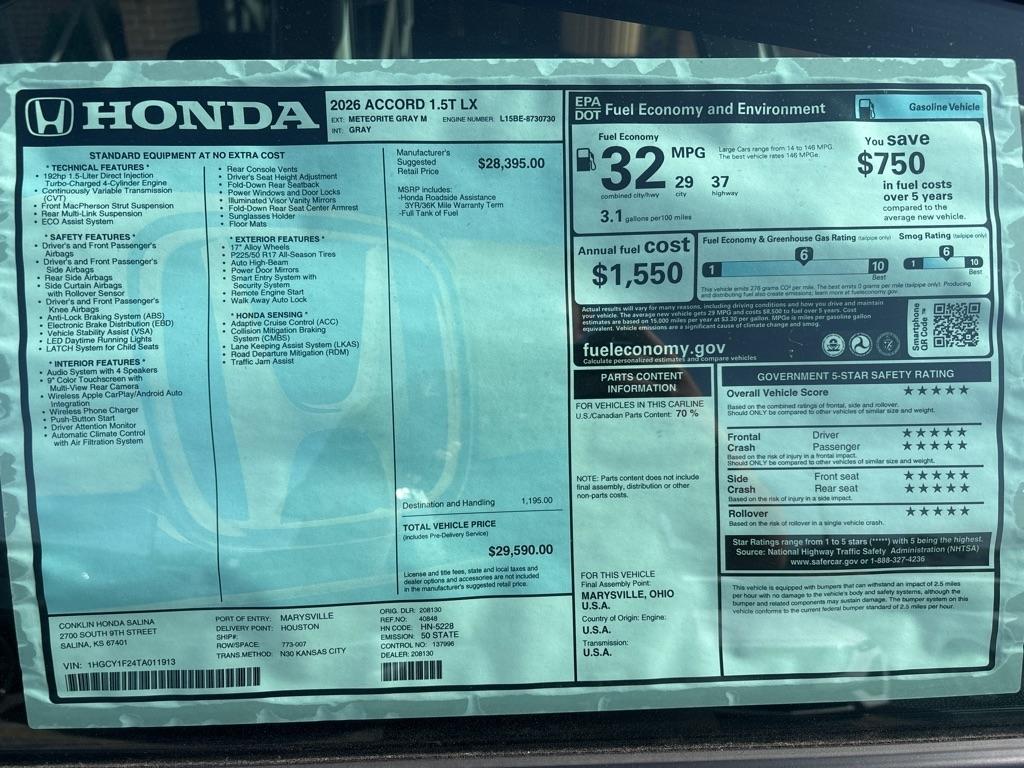 Honda Accord LX CVT 2026