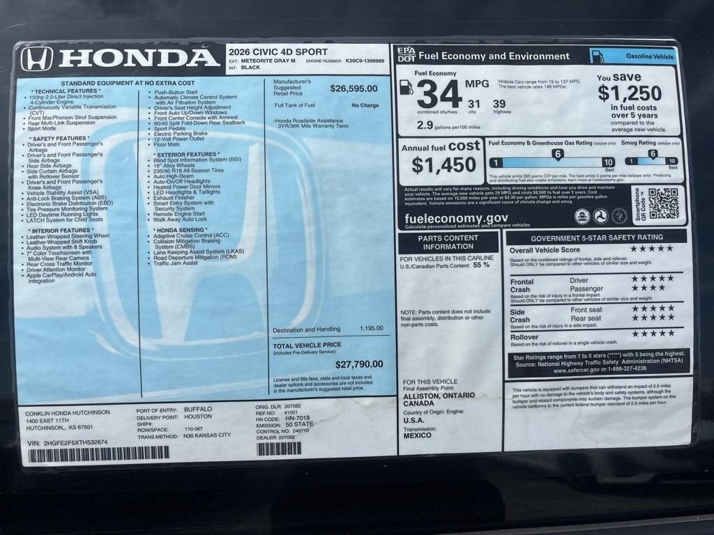 Honda Civic Sport CVT 2026