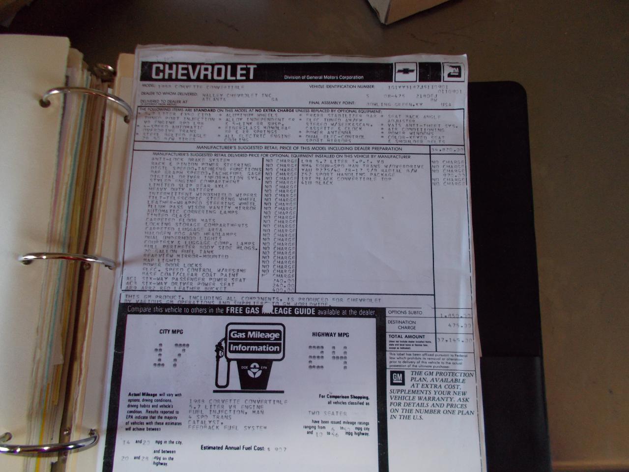 Chevrolet Corvette Convertible 1988
