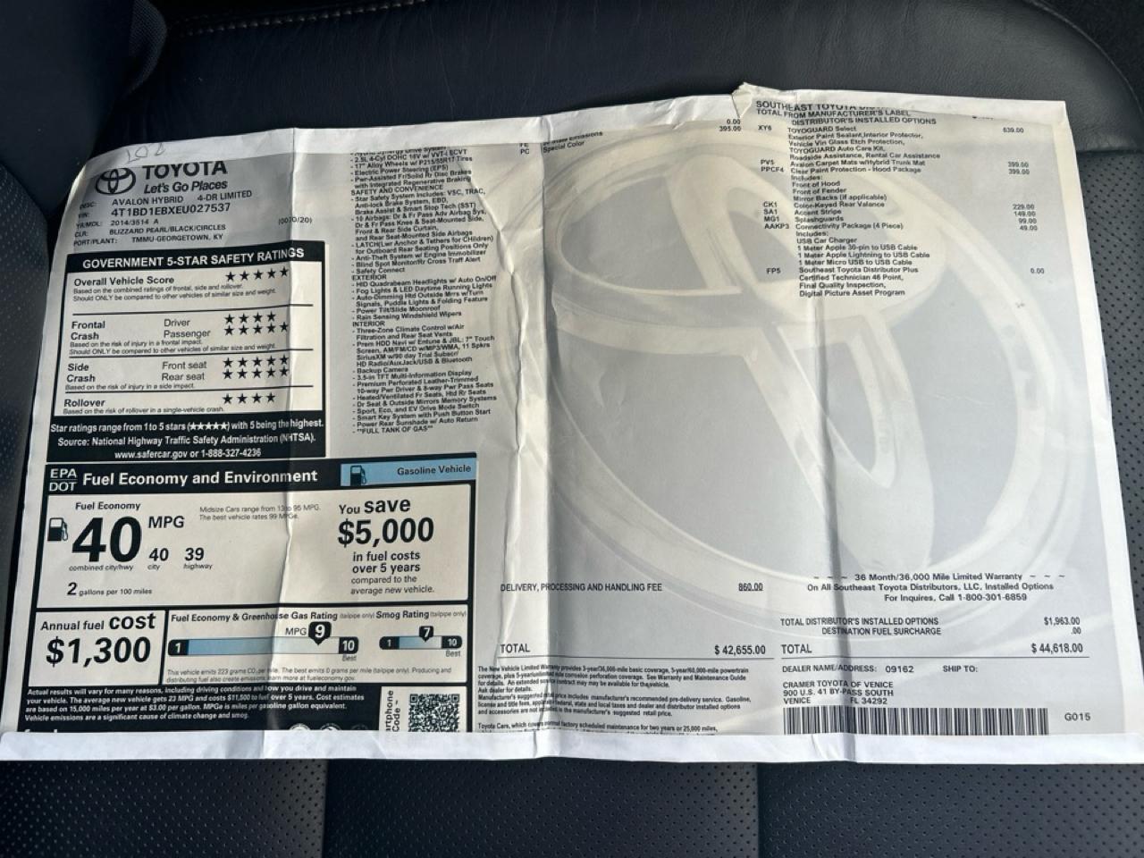 Toyota Avalon Hybrid Limited 2014