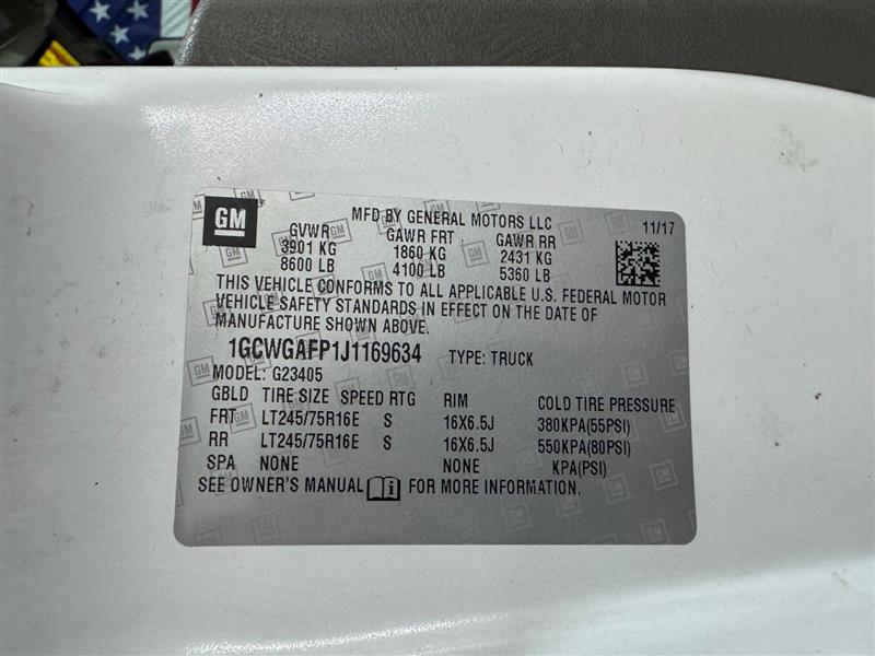 Chevrolet Express Cargo Van RWD 2500 135" 2018 Chevrolet Express Cargo Van RWD 2500 135" 2018