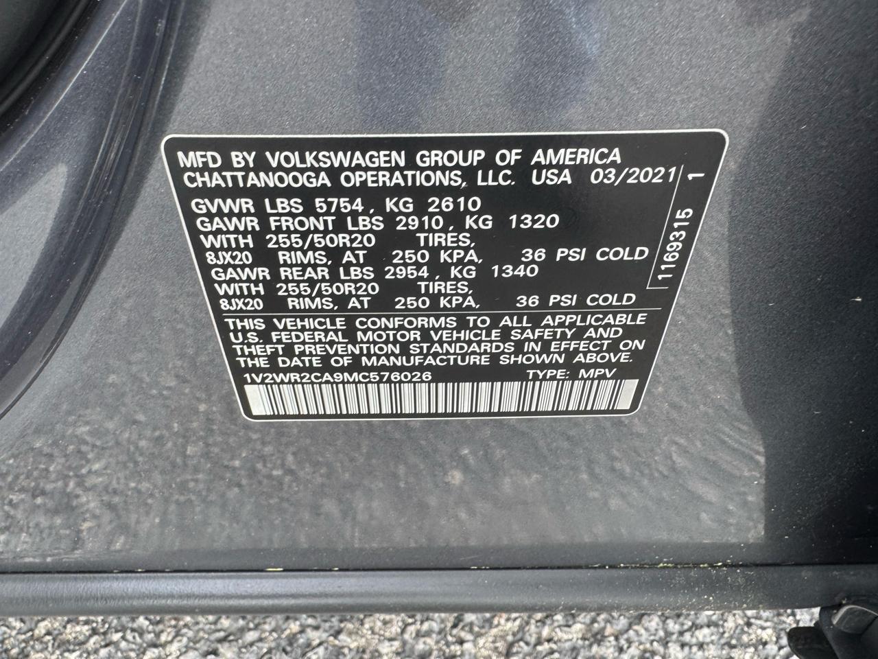 Volkswagen Atlas 2021.5 3.6L V6 SE w/Technology FWD 2021