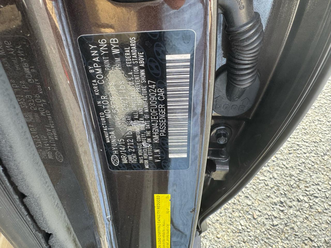 Hyundai Genesis 4dr Sdn V6 3.8L RWD 2015