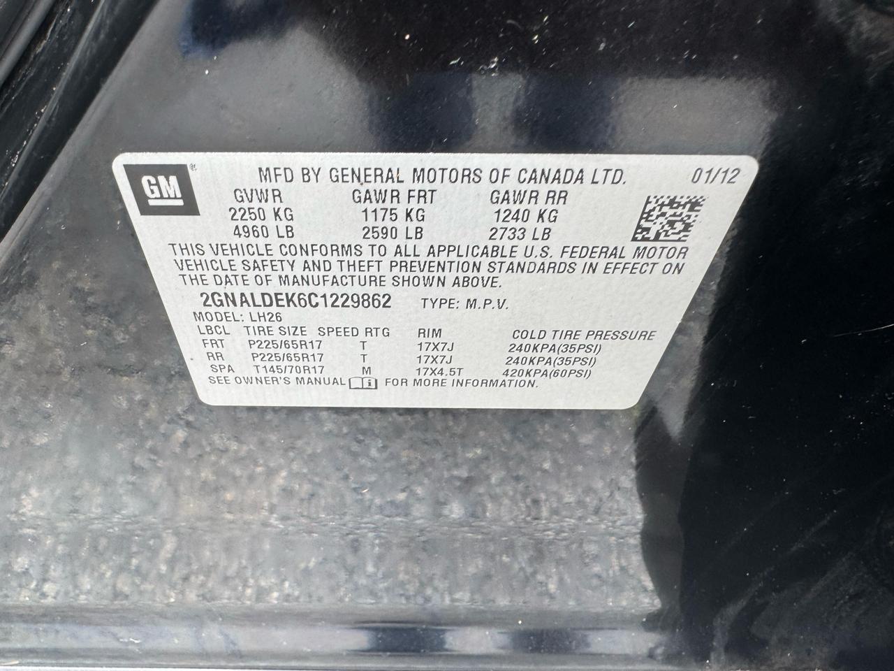 Chevrolet Equinox FWD 4dr LT w/1LT 2012