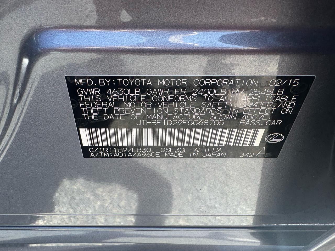 Lexus IS 250 4dr Sport Sdn RWD 2015