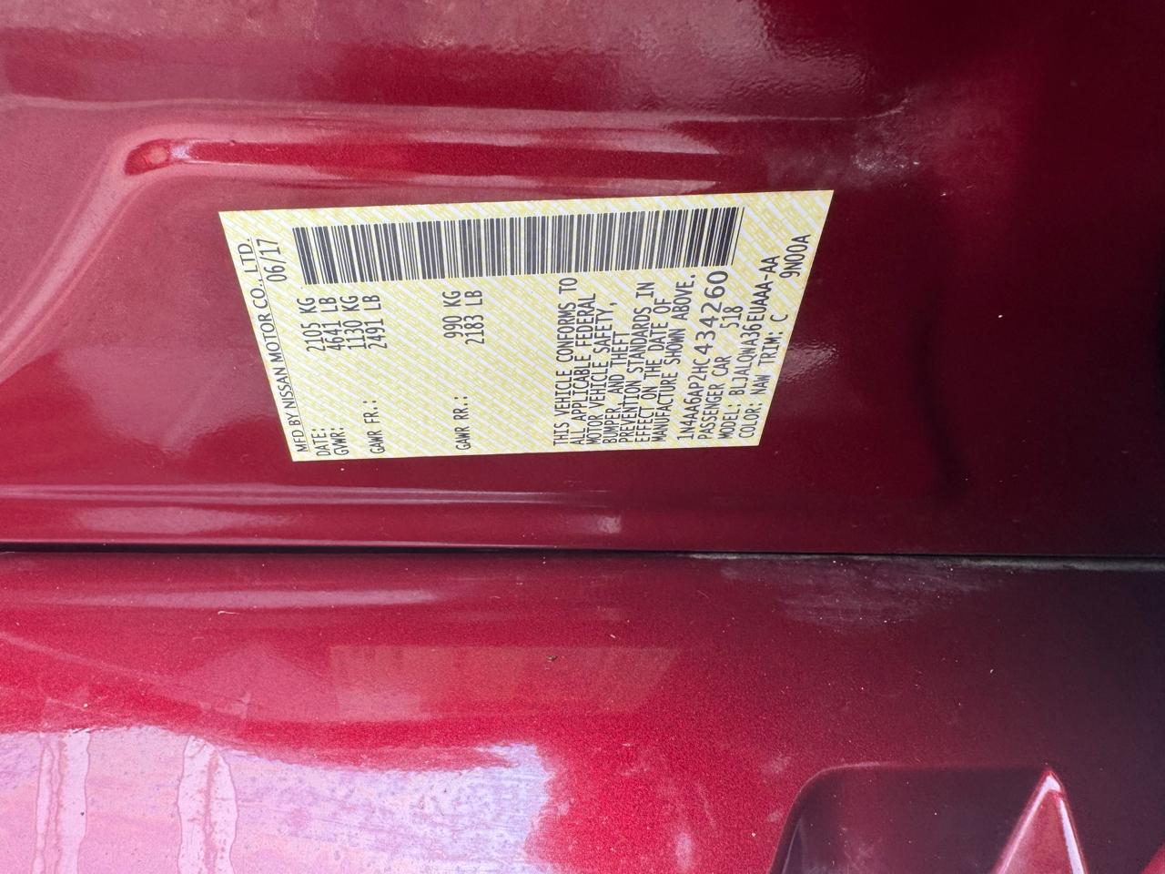 Nissan Maxima S 3.5L 2017