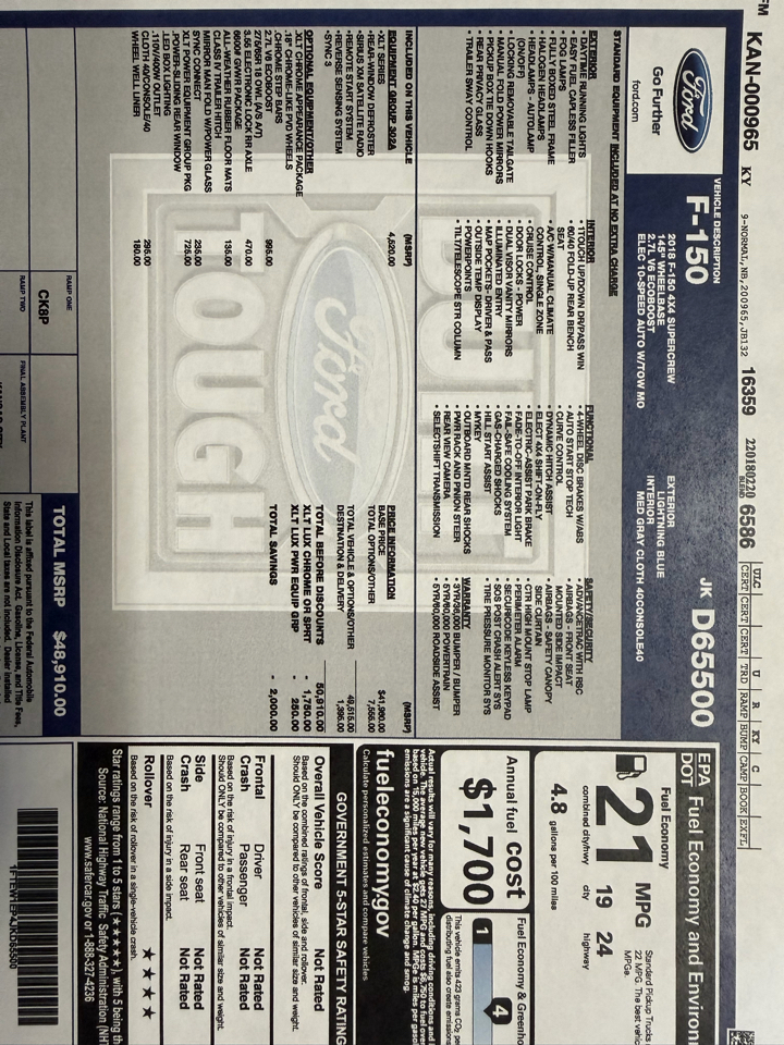 Ford F-150 4WD SuperCrew 150" XLT 2018