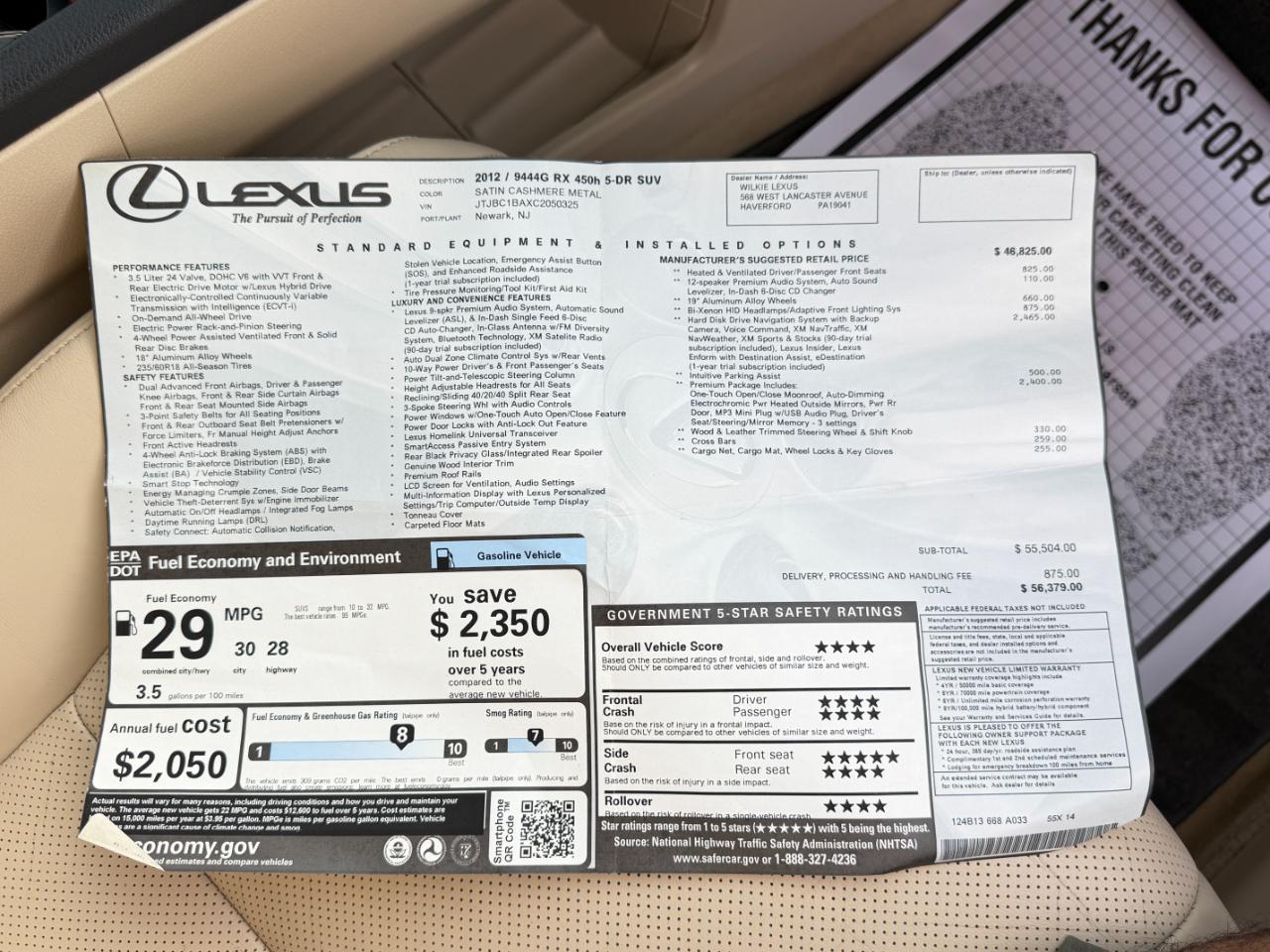 Lexus RX 450h AWD 4dr Hybrid 2012