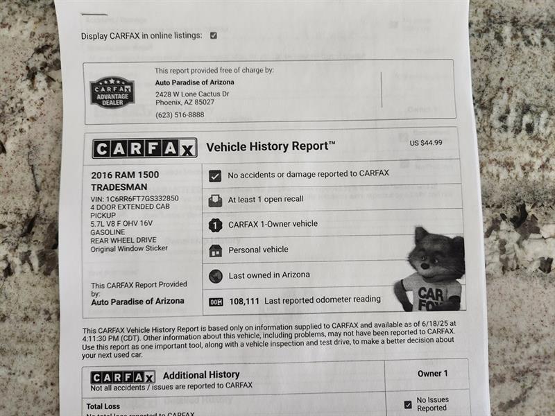 RAM 1500 Tradesman Quad Cab 2WD 2016